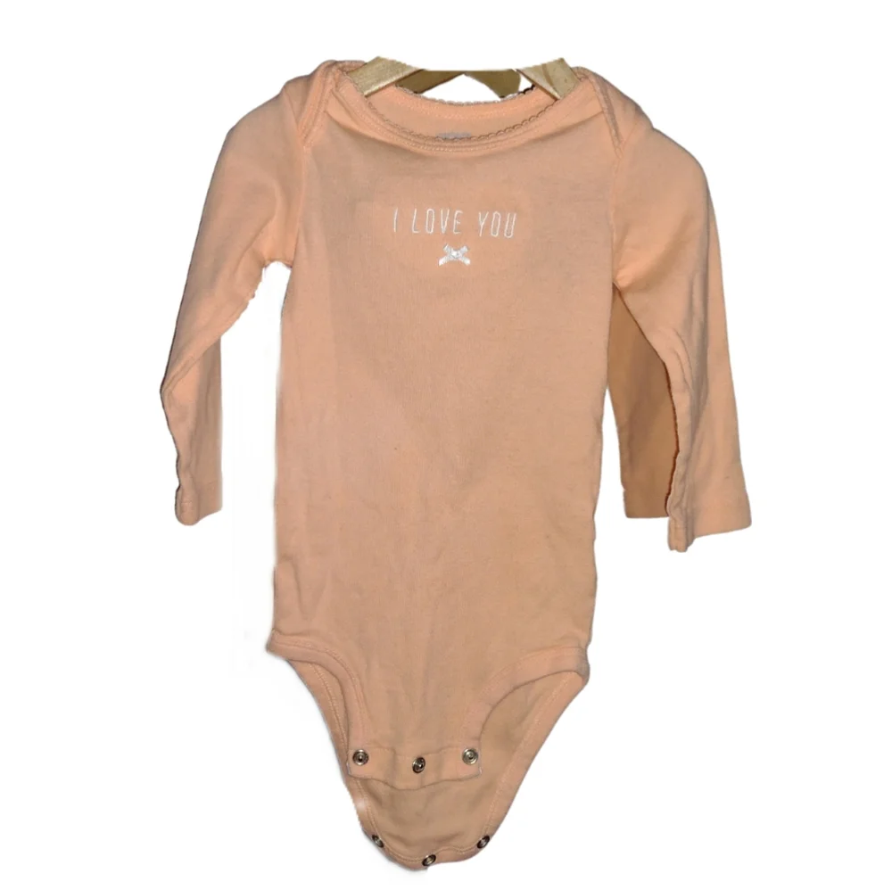 ⭐S) Carter’s Baby Girl Bodysuit 12M Peach Long Sleeve One Piece “I Love You”